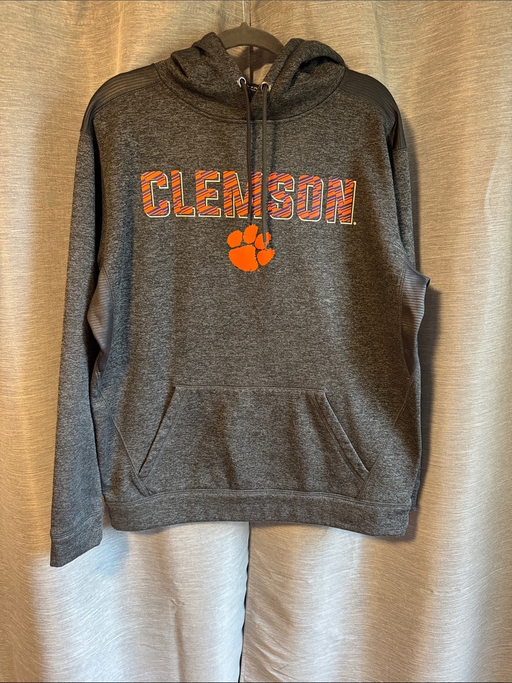 Campus Heritage Dark Gray Hoodie with Orange Clemson Script and Paw